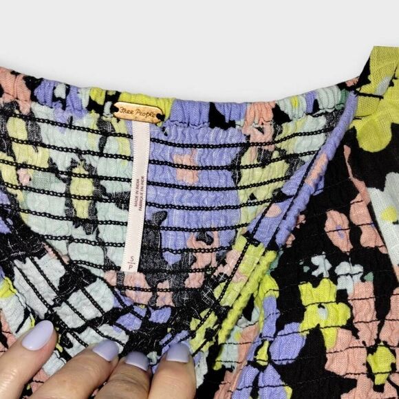 Free People Womens Top Sz Small Ariana Floral Puff Sleeve Crop Top Blouse Hippie - Picture 3 of 7